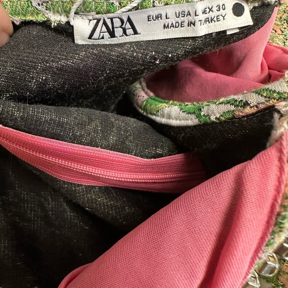 ZARA Floral Jacquard Mini Dress with Rhinestone Trim - Size L - Picture 11 of 12